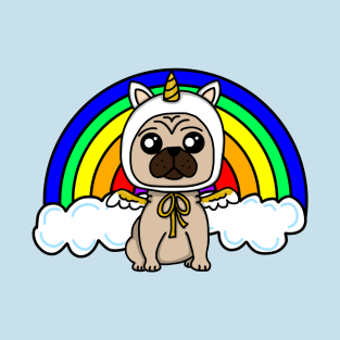 Chibi Unicorn Pug Rainbow (Large Design) T-Shirt