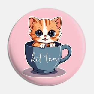 Cute cartoon kitten in a cup, kit tea Pin