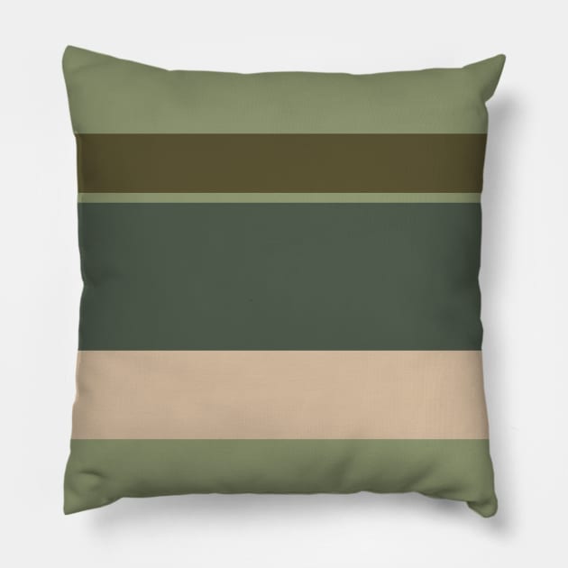 A scarce blend of Camo Green, Dark Vanilla, Artichoke, Greyish Teal and Gunmetal stripes. Pillow by Sociable Stripes