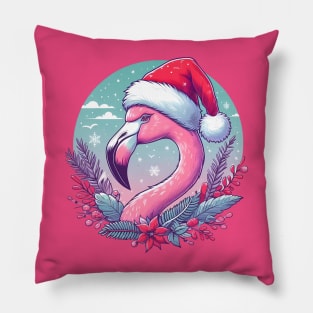 Tropical Christmas, flamingo with Santa hat Pillow