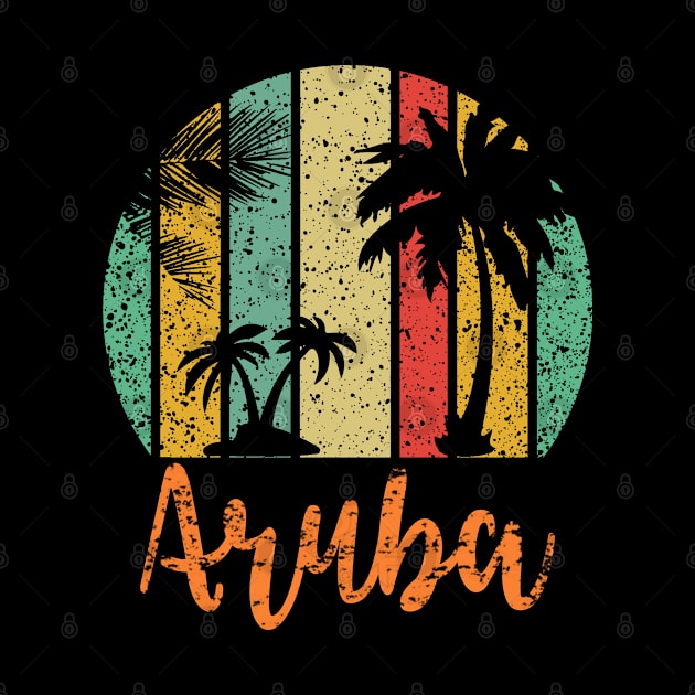 Aruba Vintage Sunset Palm Trees by tropicalteesshop