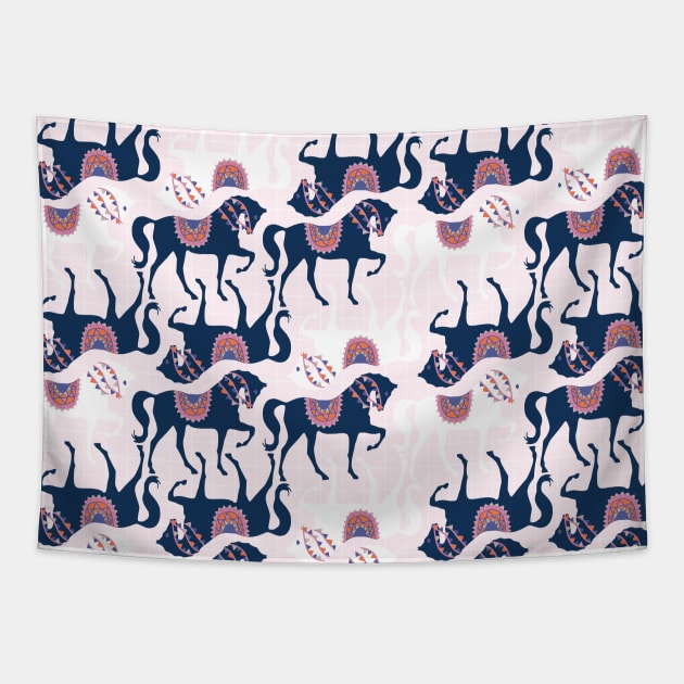 Cute Horses On Pink Background Tapestry by kapotka