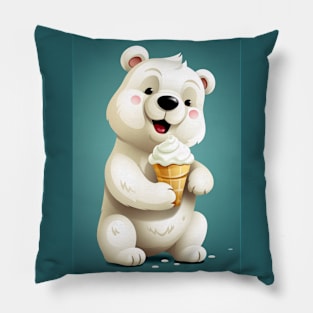 Cute Polar Bear Eating A Ice Cream Pillow