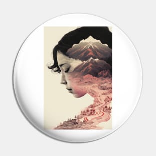 Twilight in the Land of the Rising Sun: A Lovely Ukiyo-e Double Exposure Art Pin