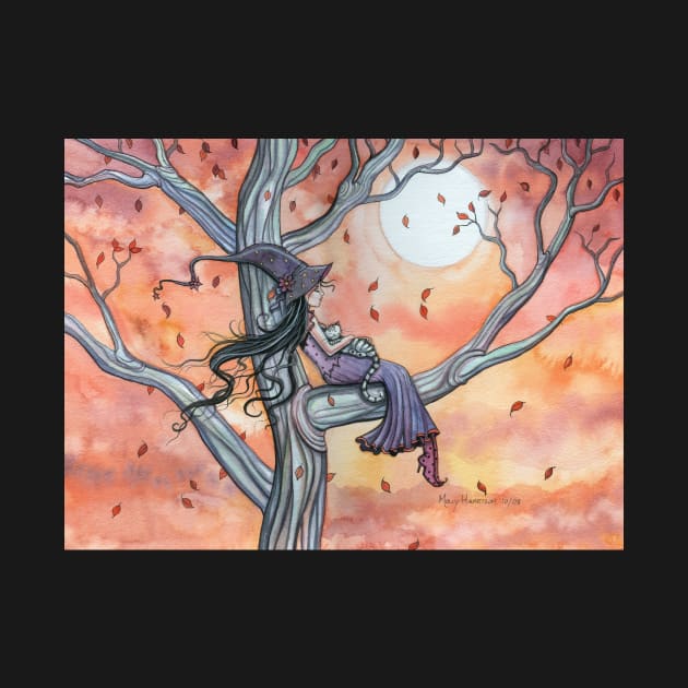 Fall Slumber Witch and Cat in Tree Molly Harrison Fantasy Art by robmolily