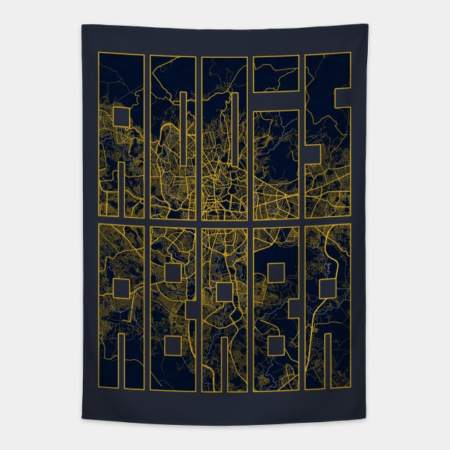 Addis Ababa, Ethiopia City Map Typography - Gold Art Deco Tapestry by deMAP Studio