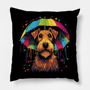 Airedale Terrier Rainy Day With Umbrella Pillow