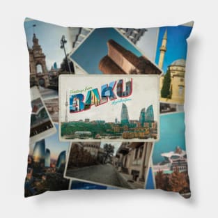 Greetings from Baku in Azerbaijan Vintage style retro souvenir Pillow