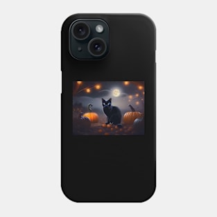 Handsome black cat in a pumpkin patch Phone Case