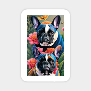 2 Frenchie's with Roses Aesthetic Magnet