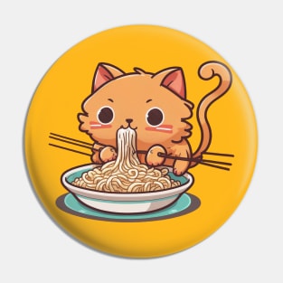 Kawaii Sweet Cat Eating Spaghetti Pin