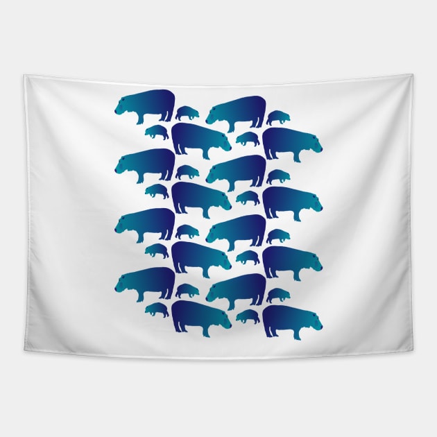 Seamless Decorative Hippo Family Pattern Tapestry by Davey's Designs