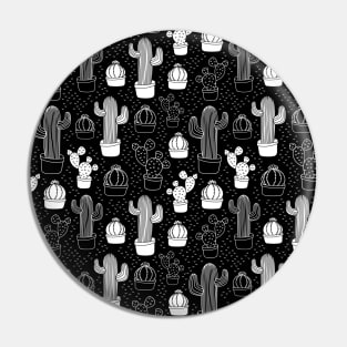 Black & White Cactus Doodle Pattern Pin