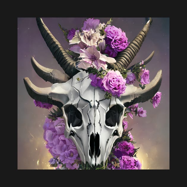 Horned Skull With Flowers Coming Out by Trip Tank