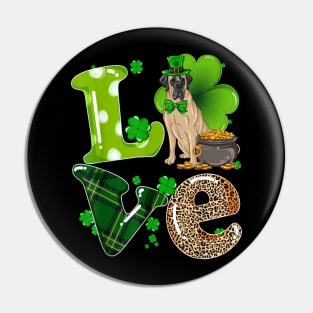 English Mastiff Dog Love Leopard Shamrock Happy St Paddy's Day Pin