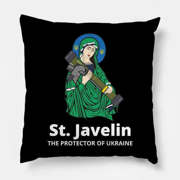 Saint Javelin The Protector of Ukraine Ukrainian Flag Pillow by BestCatty 