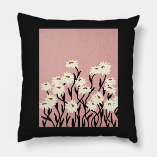 White flowers, Botanical Mid century abstract art Pillow