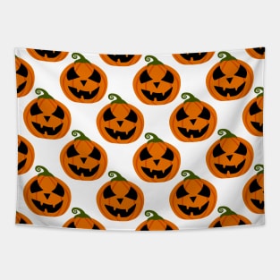 Bright Orange Halloween Pumpkins Pattern on White Tapestry