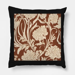 Brown and Cream Ivory Floral Classic Vintage Design Pillow