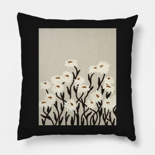 White flowers, Botanical Mid century abstract art Pillow