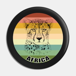 Young Cheetah Close-up on Vintage Retro Africa Sunset Pin