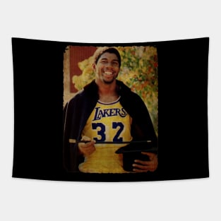 Magic Johnson smiling Vintage Tapestry