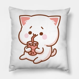 Cute Cat Drinking Boba Pillow