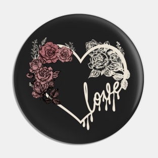 Love heart and roses dark romantic design in ivory Pin