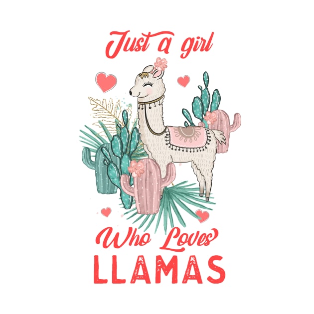 Just A Girl Who Loves Llamas, Cute Llama Boho Design T-Shirt by g14u