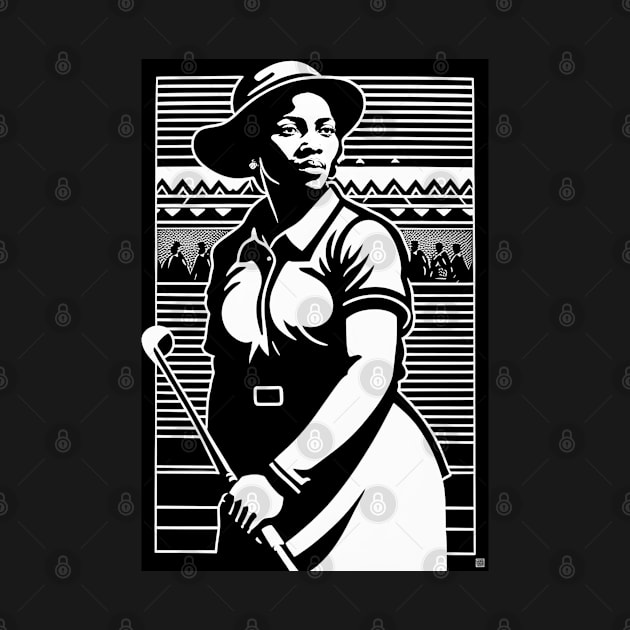 Woman Golfer Woodblock Print by ArtShare