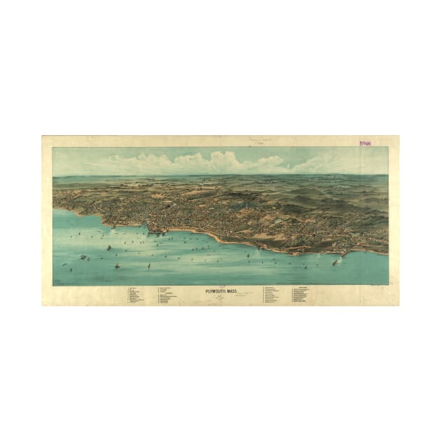 Vintage Pictorial Map of Plymouth MA (1910) by Bravuramedia