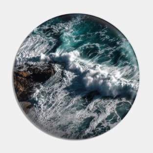 Rough sea waves white and rocks Pin