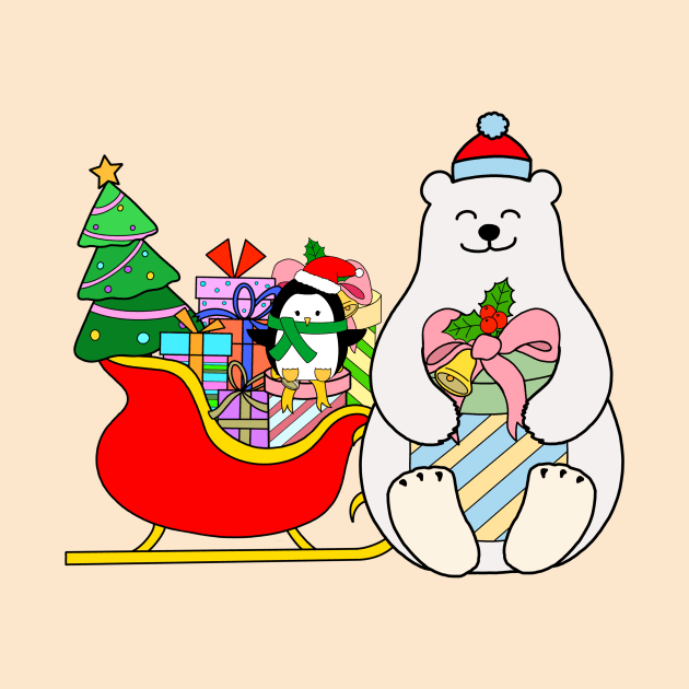 Merry Christmas! Polar Bear and Penguin by IdinDesignShop