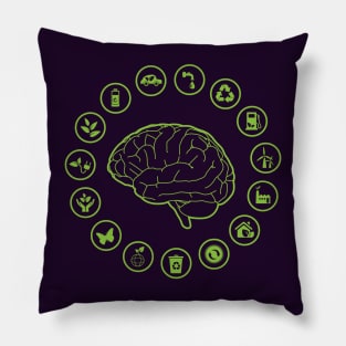 human brain surrounded of ecology icons, think green Pillow