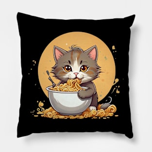 Cat eating noodles Pillow