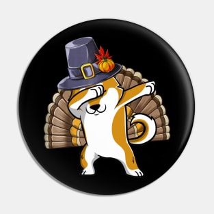 Thanksgiving T shirt for Boys Men Dabbing Shiba Inu Turkey Pin