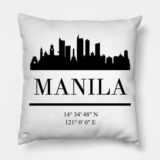 MANILA PHILIPPINES BLACK SILHOUETTE SKYLINE ART Pillow by deificusArt