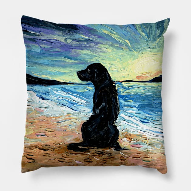 Beach Days - Black Labrador Pillow by sagittariusgallery