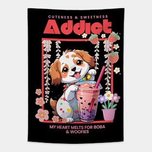 Sippin' Sweetness: Boba Bliss, Doggy Hugs, and Kawaii Love Tapestry