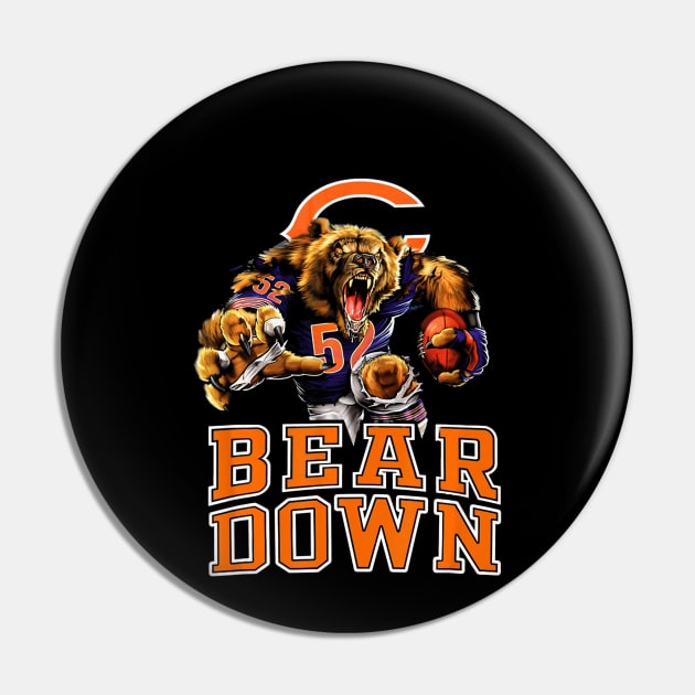 Bear Down #52 Chicago Sports Fan Football Pin by schaefersialice