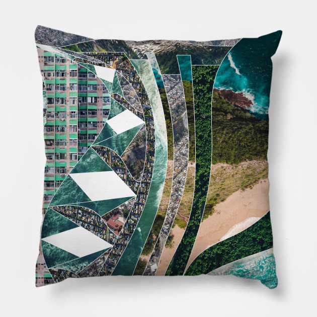 landscape of wonders in urban wetland collage Pillow by jorge_lebeau