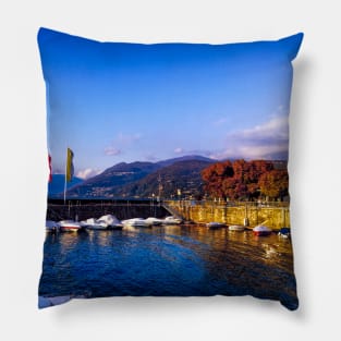 Boat and Lake reflection autumn colors Pillow