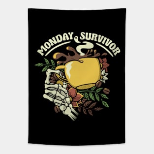 Monday Survivor Skeleton Hand Coffee by Tobe Fonseca Tapestry