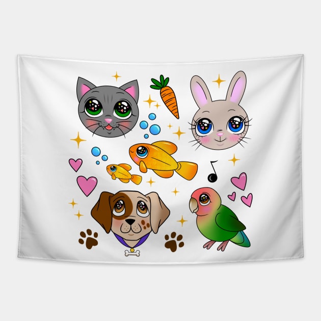 Sparkly Eyed Pets Tapestry by Fizzy Vee