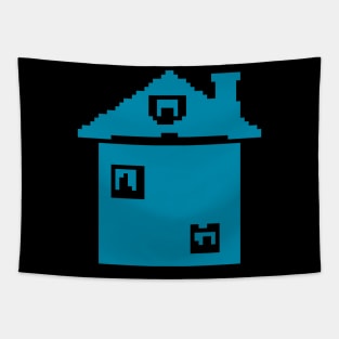 Blue House pixel art Tapestry