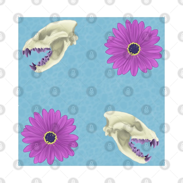 Hyena Skull Floral Blue by TrapperWeasel