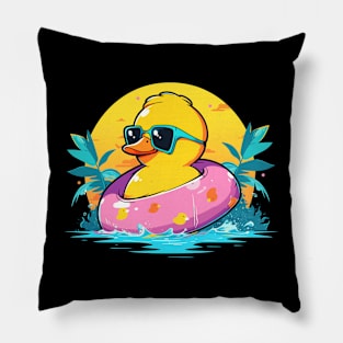 Cool Retro Yellow Duck in Sunglasses 70s 80s Funny Duck Pillow