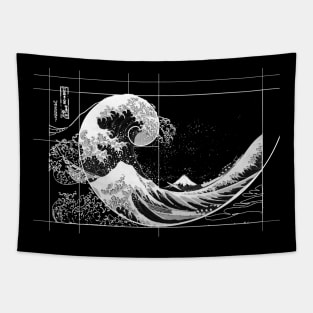 Hokusai Meets Fibonacci, Black and White Tapestry