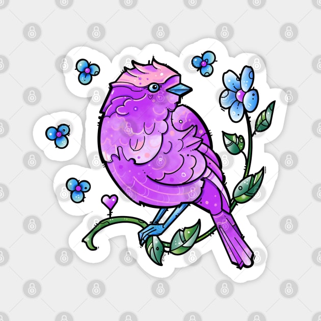 cute purple bird and blue flowers Magnet by weilertsen