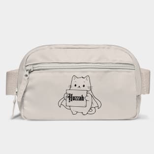 Adorable Cat Wearing Cape Holds Sign saying Huzzah Bag
